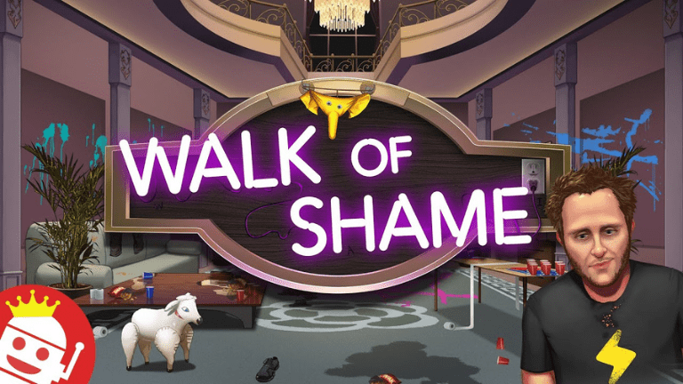 Walk of Shame slot reels showing vibrant party-themed symbols