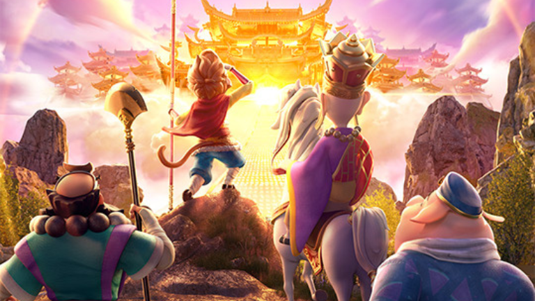 Journey To The Wealth slot reels featuring the Monkey King and other characters.